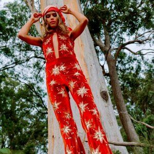 Lenni Chromatic Red Velvety Jumpsuit